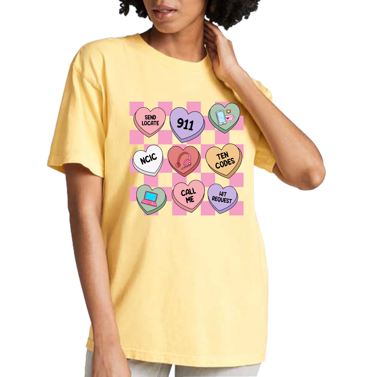 Dispatcher Valentines - Pink Checkered Tee