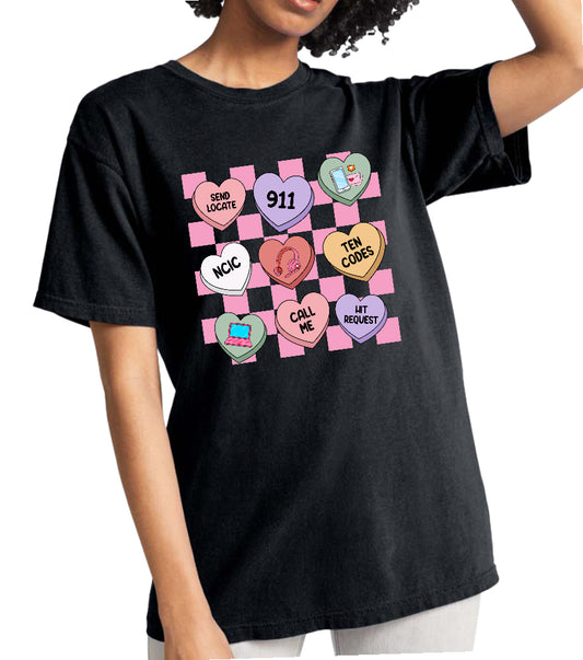 Dispatcher Valentines - Pink Checkered Tee