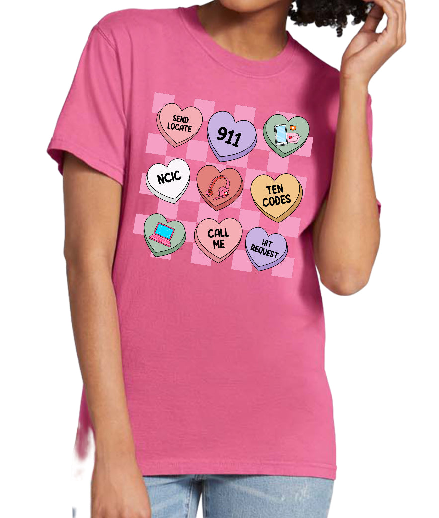 Dispatcher Valentines - Pink Checkered Tee