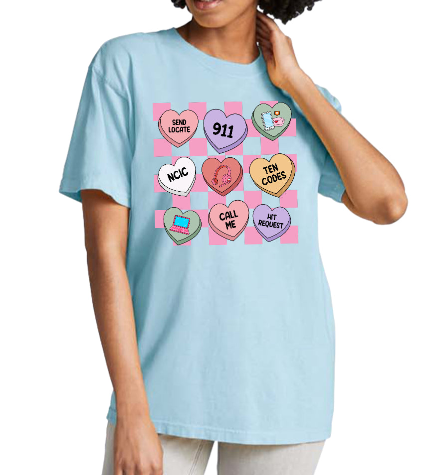 Dispatcher Valentines - Pink Checkered Tee