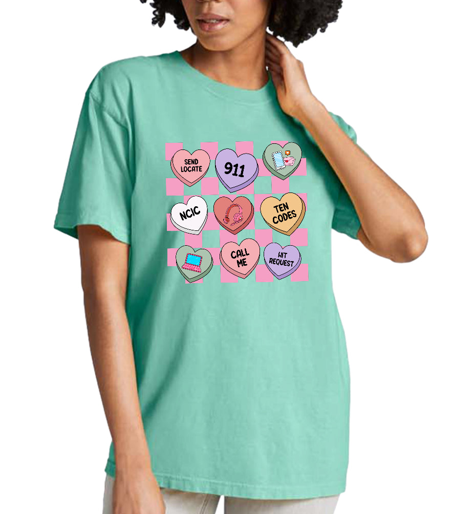 Dispatcher Valentines - Pink Checkered Tee